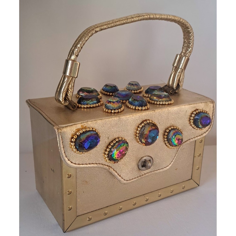 VTG 60s Gold Box Purse Hollywood Glamour